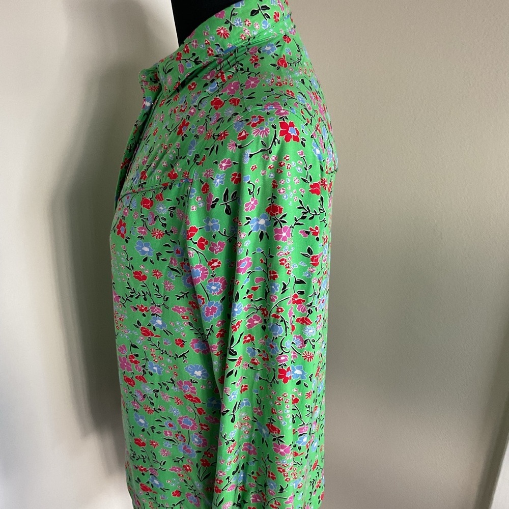 Levi’s Green Floral Button Down Blouse S Small Long Sleeve Tie Cuff Boho Chic - Picture 9 of 10